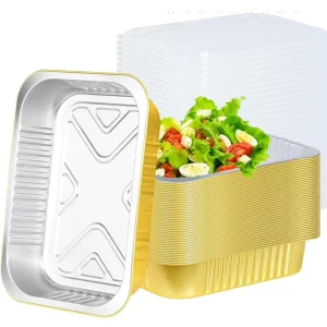 0.7 lb 11oz 6.34 x 4.33 Inch Gold Aluminum Foil Pan Rectangle Food Grade Disposable Container with PET Lid for Baking