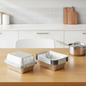 1.5LB Disposable Eco Friendly Rectangle Aluminum Foil Pan Container Takeaway Foil Tray with Lid for Food