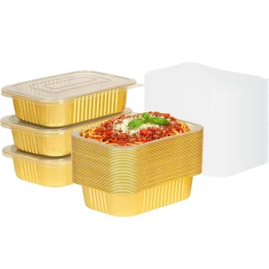 1.5lb 23oz 7.2x5in Gold Heavy Duty Disposable Aluminum Foil Square Cake Pan with PET Lid Food Grade Container