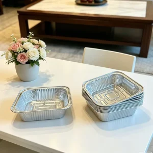 100 Recyclable Square Aluminum Foil Container with Foil Lid PET Eco Friendly Food Grade Pan