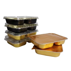 1000ml 34oz Golden 2-Compartment Disposable Aluminum Foil Container with Thickened Divided Design for Takeaway Bento
