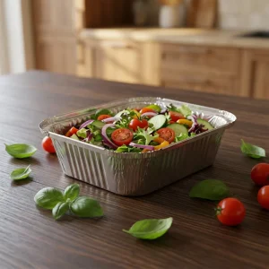 1000ml Disposable Rectangle Aluminum Foil Container 315x325x425mm Food Grade Takeout Bakery Packaging with Foil Lid PET