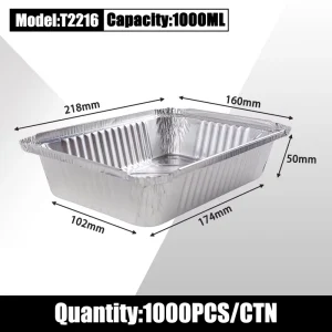 1000ml Silver Rectangular Disposable Aluminum Foil Container with Foil Lid, Freezer-to-Oven