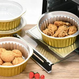 10inch 48oz Deepening Gold Aluminum Foil Pans PP Plastic Lid Container Chafing Dish Heavy Duty Disposable Hot Pot Microwave Safe