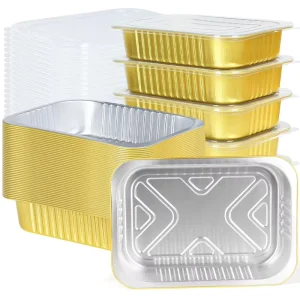 11″ x 8″ Heavy Duty Aluminum Foil Pans with Lids 74oz Extra Thick Disposable Foil Containers Oven Baking Freezer Food Storage