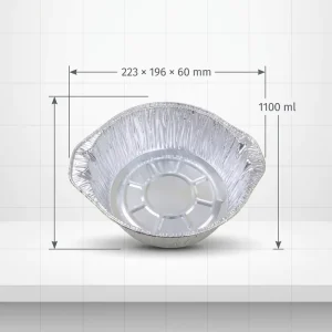 1100ml 223x196x60mm Round Aluminum Foil Container Disposable Heavy Duty Deep Bowl with Lid for Takeout Meal Prep Roasting