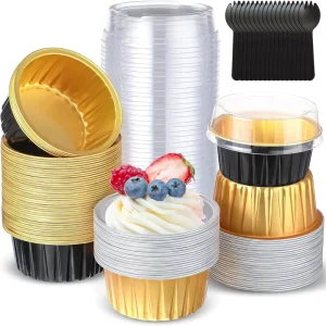 125ml Mini Cake Dessert Pans Disposable Recyclable Aluminum Container Lids Aluminum Foil PET Baking Cups Food Grade Customized