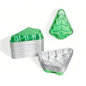 1300ml 44oz Green Christmas Tree Shaped Aluminum Foil Container Thickened Heat Resistant Disposable Tinfoil Box for Baking