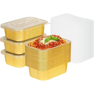 1450ml Disposable Smooth Wall Baking Food Pans Aluminium Foil Container With Plastic Cover Lids for Fast Food Takeout