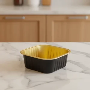 150ml Black Gold Disposable Square Aluminum Foil Container with PET Lid Food Grade Oven Safe for Cupcake Pudding Baking
