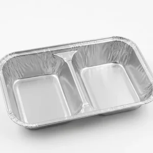 156x102x30mm 320ml 2 Compartment Aluminum Foil Tray Disposable Divided Lunch Box with Lid for Airplane Meal Takeaway Food Baking