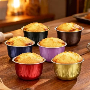 170ml 5.7oz Round Aluminum Foil Baking Cup Thickened Heat Resistant Disposable Dessert Container for Pudding Cake Box