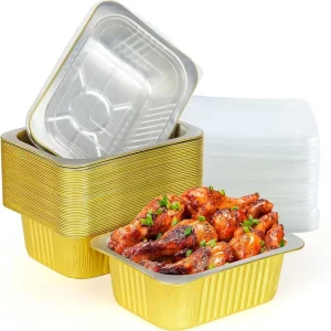 1800ml 60 oz Manufacturer Heat Sealing Takeout Aluminum Foil Trays Disposable Gold Food Grade Foil Container With PP Foil Lid