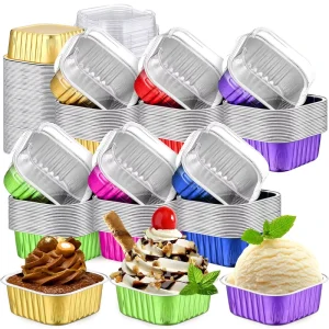 180ml Square Golden Aluminum Foil Container with Sealable PET Lid, Food Grade, Recyclable