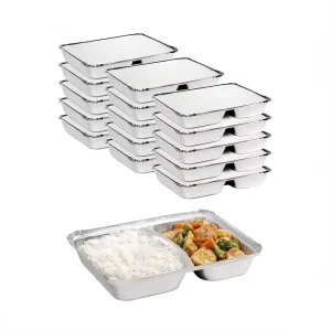 2 Compartment Carryout Lunch Box Aluminum Foil Food Container Disposable 830ml Takeout Food Package Tray with Lid