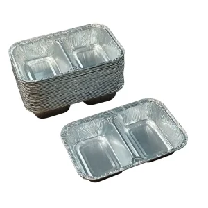2-Compartment Disposable Aluminum Foil Container Small Divided Tray Food Grade for Sauce, Dip, Takeaway, Camping, and Meals