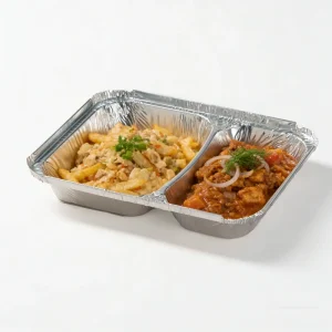 2-Compartment Disposable Aluminum Foil Container with Paper Lids 800ml for Catering and Food Delivery