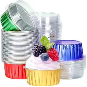 2000 Pack Aluminum Foil Cupcake and Muffin Baking Cups with Dome Lids