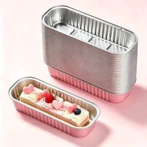 200ml Pink Recyclable Rectangle Bread Tray Aluminum Foil Cake Pan Baking Container with Lid Food Grade for Muffin Dessert Baking