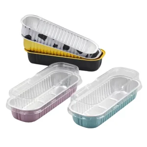 200ml Rectangle Aluminum Foil Container Eco Friendly Microwavable Food Grade with PET Lid for Cold Cakes Desserts and Bread