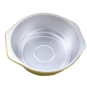 208x196x62mm Aluminum Foil Dessert Tray Round Container with PE Lid Gold Rim for Takeaway Food Family BBQ Airline Food Package
