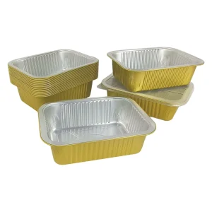 2200ml Gold Rectangular Aluminum Foil Tray Heavy Duty Disposable Roasting Pan for BBQ Baking Takeout Food Container with Lids