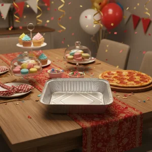 2200ml Rectangular Silver Smoothwall Disposable Aluminum Foil Baking Tray with Lid