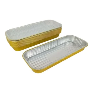 2300ml Gold Long Rectangular Aluminum Foil Tray Heavy Duty Thickened Heat Resistant Disposable Pan for BBQ Skewers Grilled Fish