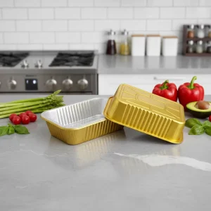 25 oz Rectangular Smooth Wall Gold Black Colour Aluminium Foil Container with Heating Sealing Foil Cover for Kitchen Use