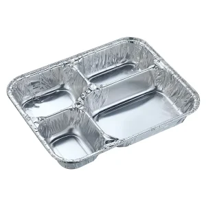 25x21x3.5cm 4 Compartment Takeaway Aluminium Foil Container with Lid 8011 Disposable Tableware Restaurant Take Out REC23183f 4