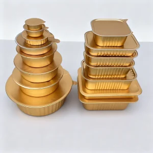 278x196x56mm 2200ml Microwaveable Aluminum Food Tray Silver Gold Smooth Wall Container with Lid
