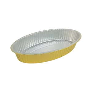 2800ml Golden Oval Aluminum Foil Tray Heavy Duty Thickened Heat Resistant Disposable Grilled Fish Pan for BBQ Oven Baking