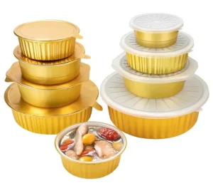 288mm 11-Inch 170oz 5000ml Round Gold Aluminum Foil Food Container, Microwavable