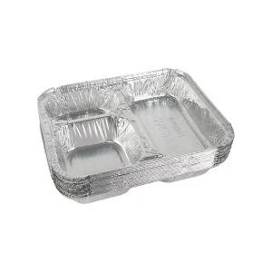 3 Compartment Aluminum Foil Food Container 1085ml Takeaway Meal Prep Box Leakproof Foil Lunch Box Catering Baking Pan