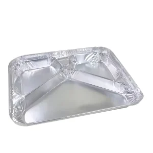 3-Compartment Disposable Rectangular Aluminum Foil Takeaway Dinner Tray with Foil Lid, Food Grade, 650ml Capacity