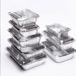 300ml 10oz Square Rectangle Aluminum Foil Container with Foil Lid Disposable Baking Pan for Takeaway Food Packaging Food Grade