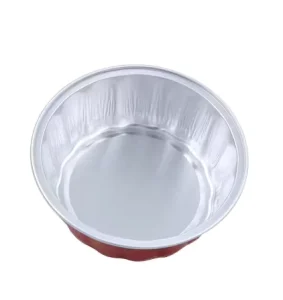 300ml Red Round Disposable Food Grade Aluminum Tray with Foil Lid for Bakery and Takeout
