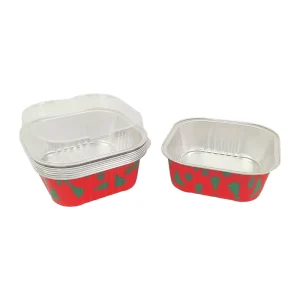 300ml Square Christmas Pattern Aluminum Foil Tray for Baking Desserts and Cakes