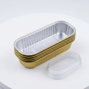 320mL Disposable Aluminum Foil PET Lid Rectangle Containers Eco Friendly Golden Food Packaging Party Catering Dessert