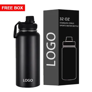 32oz Portable Fitness Free Sip Drinking Bottle 25oz Double Wall Metal Hot Water Flasks Vacuum Thermos with Handle