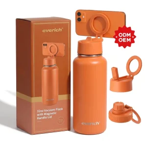 32oz Stainless Steel Water Bottle With Magnetic Ring Functions As Phone Stand and Tripod Leak Proof Straw Lid