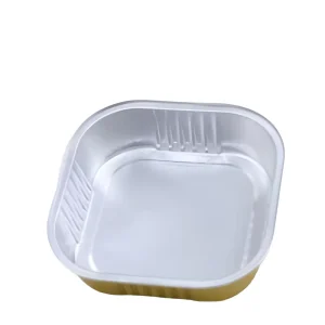 330ml 112mm Square Aluminum Foil Container Gold Color Edge Disposable Baking Cup with PET Lid for Dessert Wedding Airline