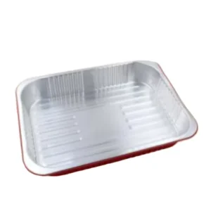 362x273x60mm 4900ml Red Edge Jumbo Deep Aluminum Foil Tray Disposable Heavy Duty with PET Lid for Airline Takeaway Food Baking