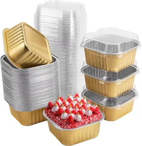 4.2 5 5.7 10 oz Square Aluminum Foil Baking Pan With Cover Oven Safe Pudding Liner Cupcake Cup