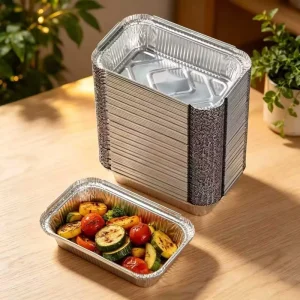 410ml 14oz Rectangular Food Grade Aluminum Foil Containers with Lids, Disposable Meal Prep and Takeout Boxes