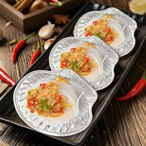 50ml Mini Clam Shell Tin Foil Container Disposable Aluminum Seafood Platter Tray for BBQ Baking Food Packaging