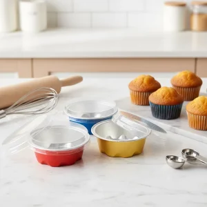 50ml Round Aluminum Foil Dessert Containers with Window Lids for Cake Baking