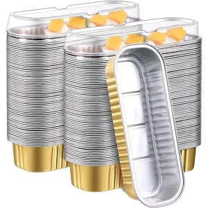 50pcs Disposable Aluminum Foil Baking Cups 6.8oz Mini Rectangle Cake Pans for Cupcakes, Desserts, Cheesecake and Creme Brulee