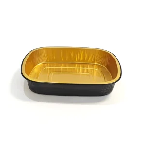 52 oz Black and Gold Disposable Rectangular Aluminum Foil Meal Container with PP/PET Plastic, Steamable and Ovenable