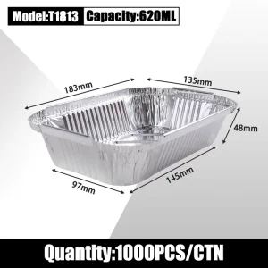 620ml Rectangular Aluminum Foil Food Storage Container, Leakproof and Oven Safe